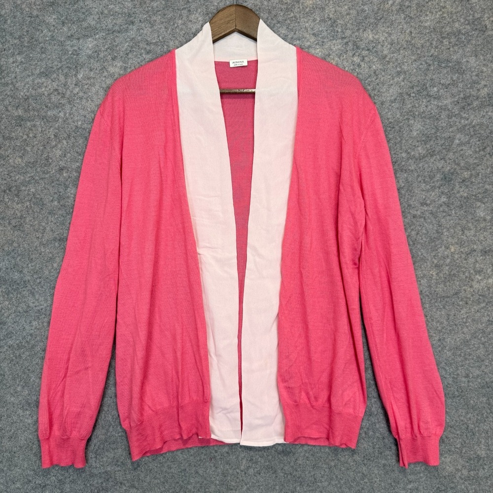 AGNONA Cashmere Silk Open Cardigan Sweater IT 48 US 12 Large XL Pink White Italy